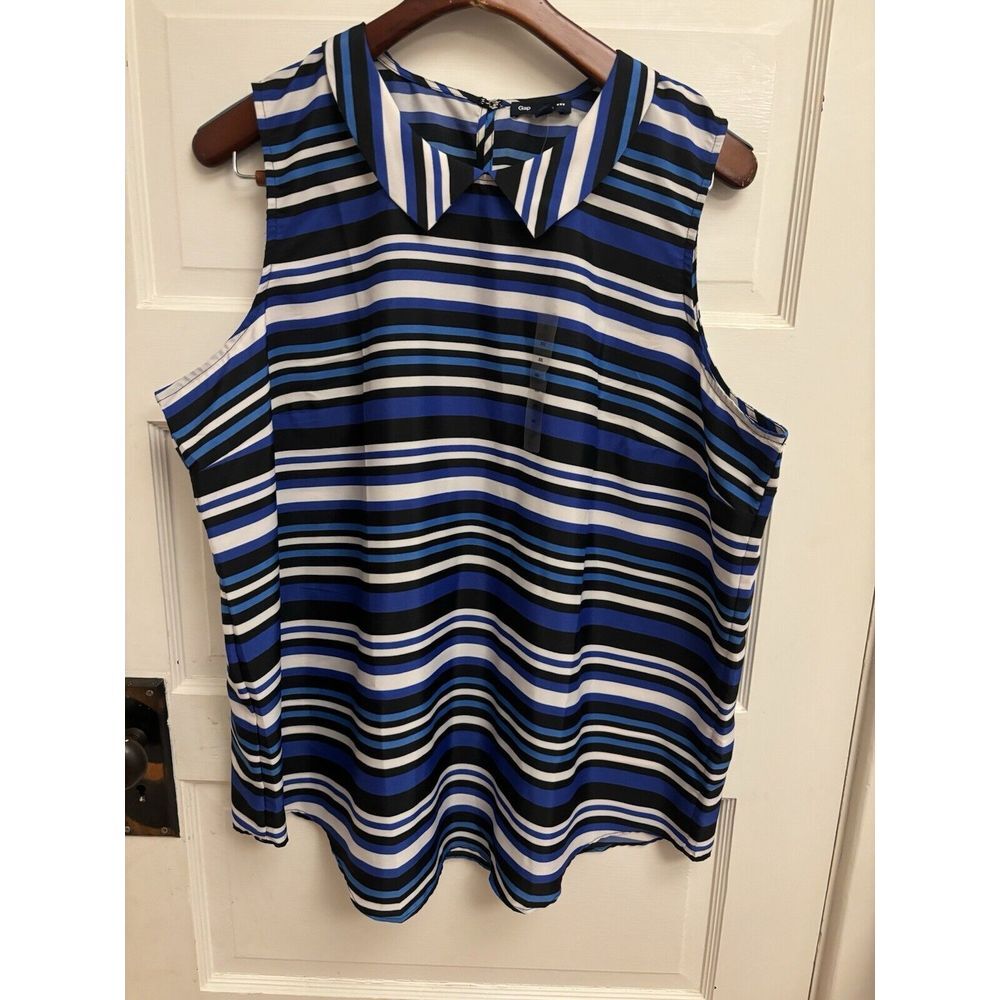 GAP Women's Striped Sleeveless Top Peter Pan Collar Blue Size XXL $39.99 New